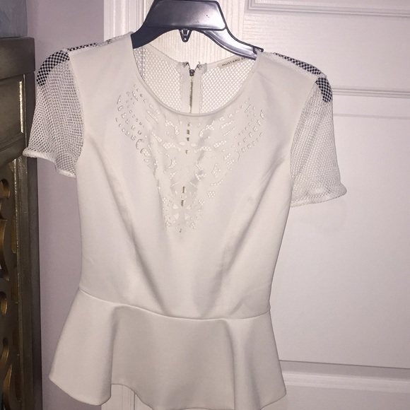 Mustard Seed - trendy white peplum net back top - Picture 2 of 5